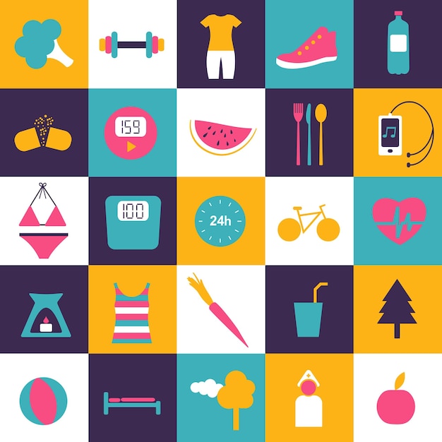 Flat icon. Slim and fitness icon collection. Vector shapes.