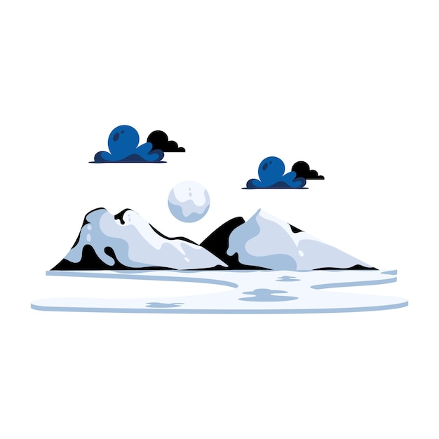 Vector flat icon of snowy mountains