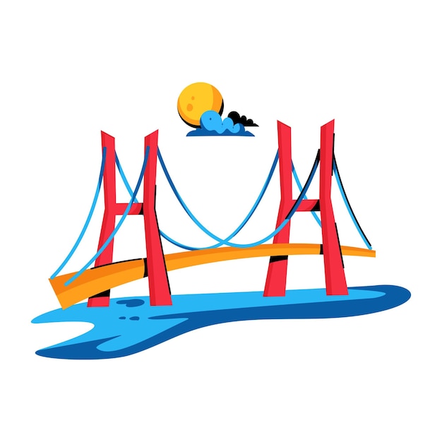 Flat icon of suspension bridge