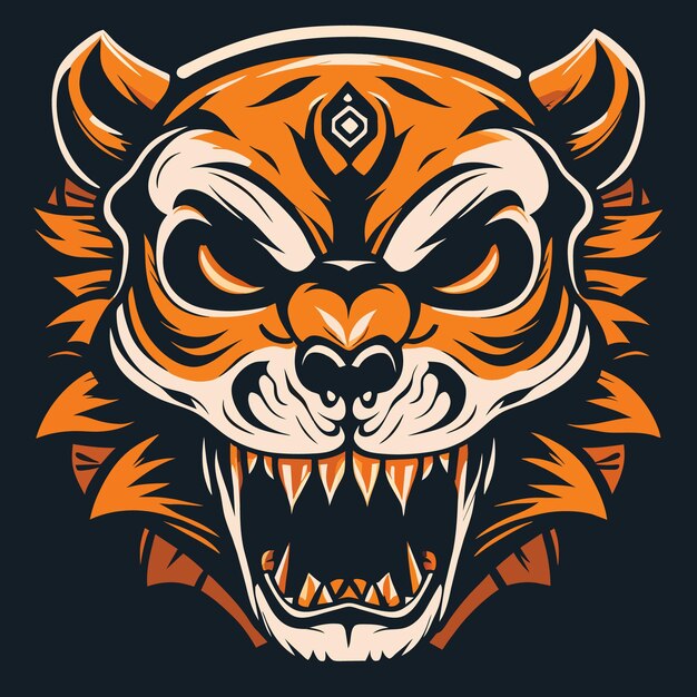 Flat icon of vintage tiger skull antique design