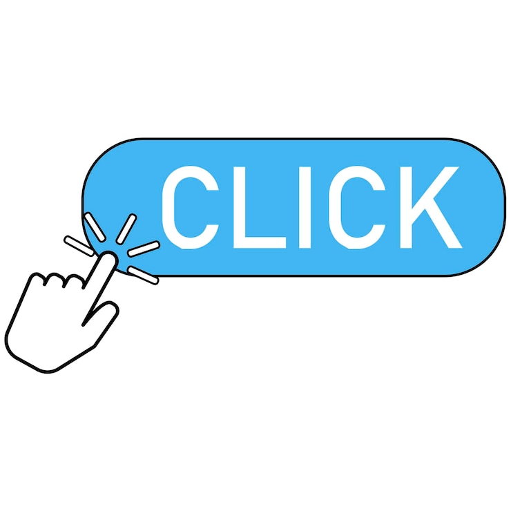 Vector flat icon with blue click bar button hand pointer clicking click here web button sign clicking finger icon eps 10