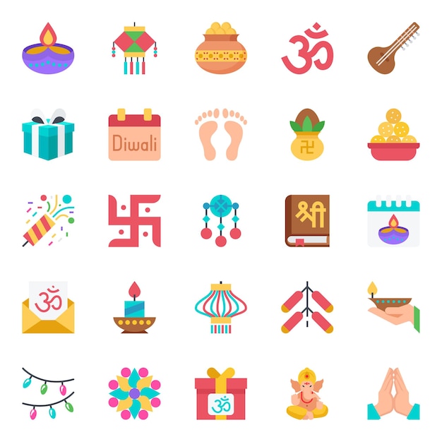 Vector flat icons for happy diwali