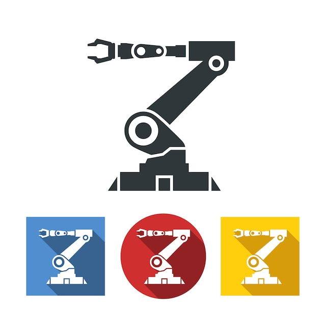 Flat icons of robotic hand machine tool at industrial manufacture factory.