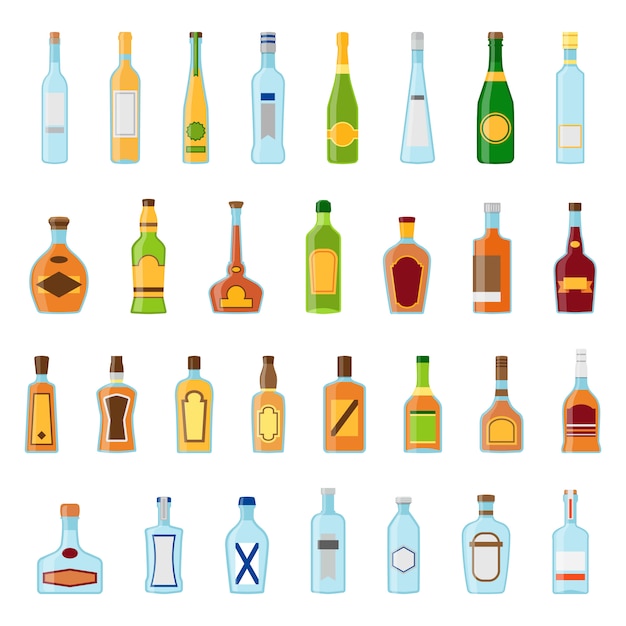 Vector flat icons set of alcoholic beverages