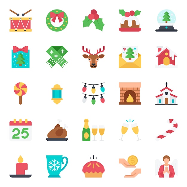 Vector flat icons set for merry christmas