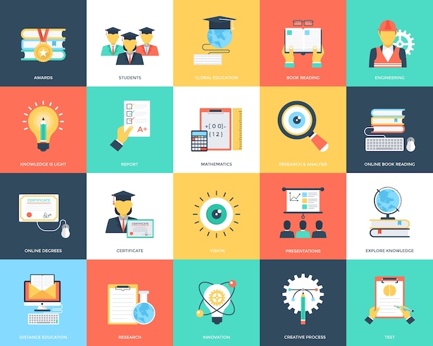 Flat icons set van onderwijs