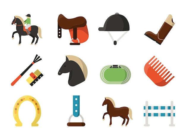 Vettore icone piane. simboli dello sport equestre.