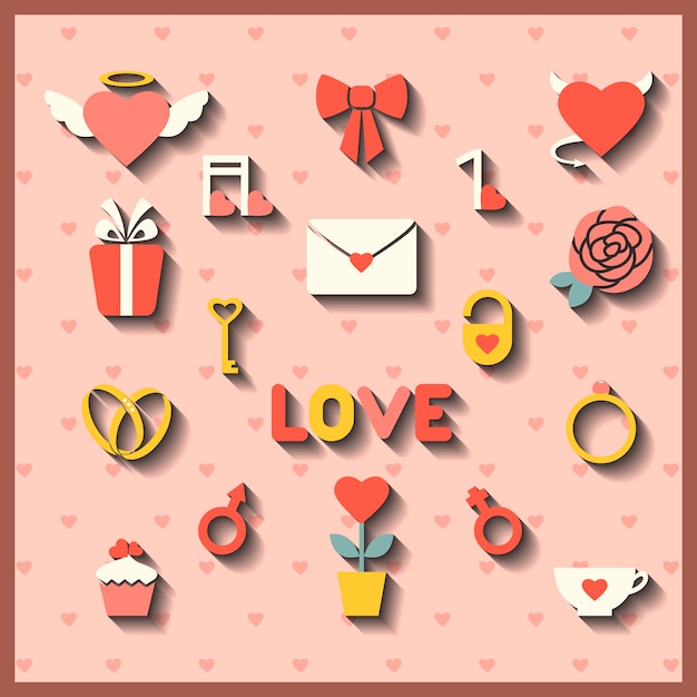 Vector flat icons for wedding or valentine's day