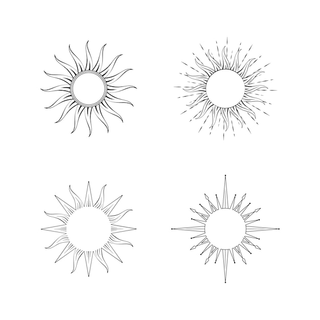 Flat icons with a black outline of the sun. The sun with a place for text