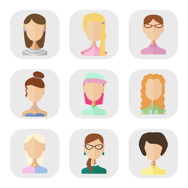 flat icons young girls