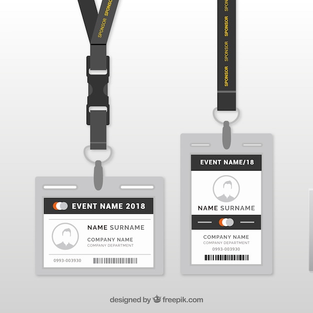 Vector flat id card template with clasp and lanyard