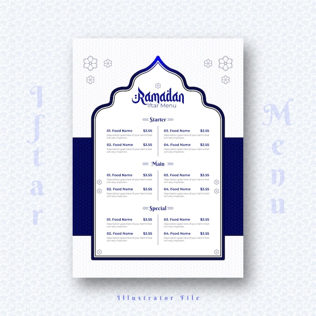 Vector flat iftar menu design vector