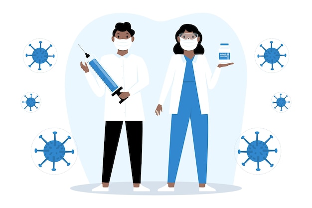 Vector flat illustrated coronavirus vaccine