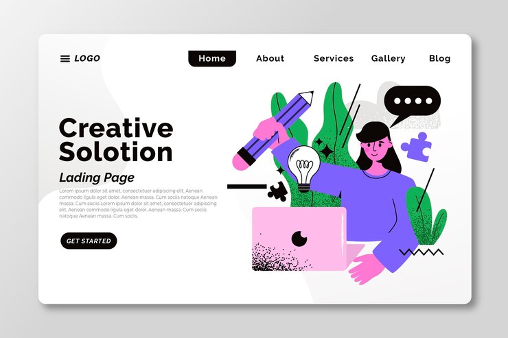 Vector flat illustrated creative solutions landing page