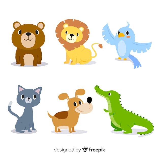 Flat illustrated cute animals pack