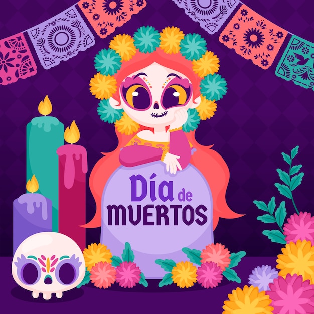 Vector flat illustratie voor dia de muertos viering