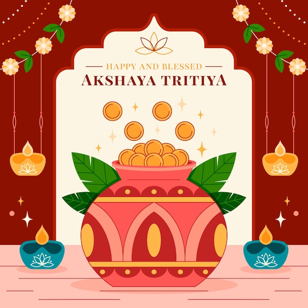 Vettore illustrazione piatta per la celebrazione del festival akshaya tritiya