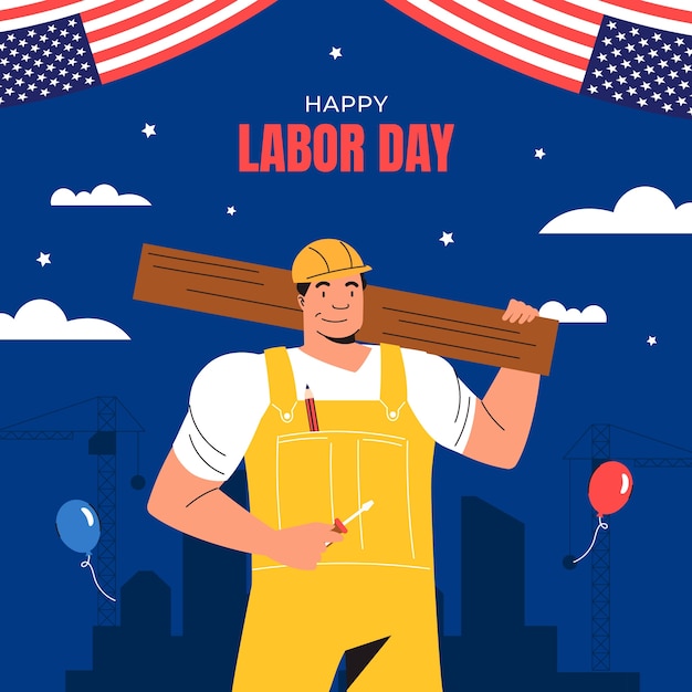 アメリカの労働者の日の祝賀のためのフラットイラスト