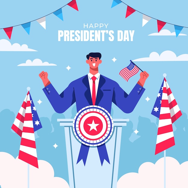 アメリカ大統領の日祝いのフラットイラスト