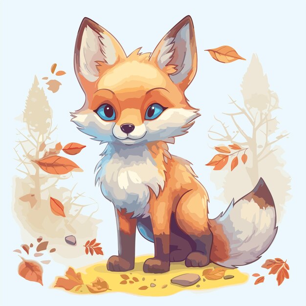 flat illustration for autumn Watercolor fox Cartoon animal