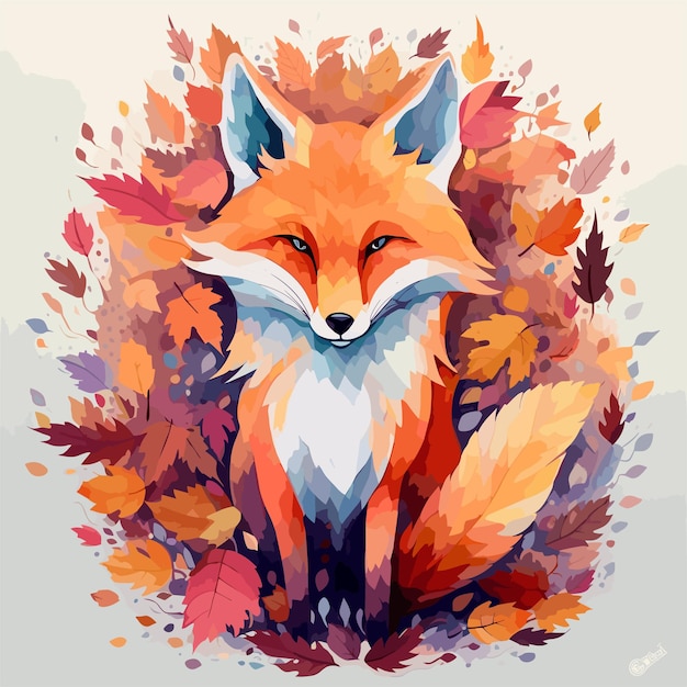 flat illustration for autumn Watercolor fox Cartoon animal