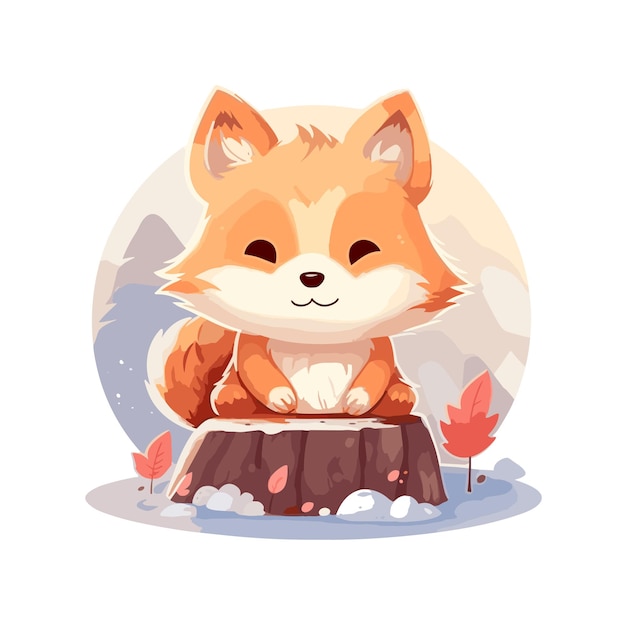 flat illustration for autumn Watercolor fox Cartoon animal