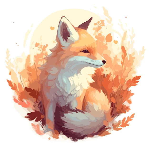 flat illustration for autumn Watercolor fox Cartoon animal