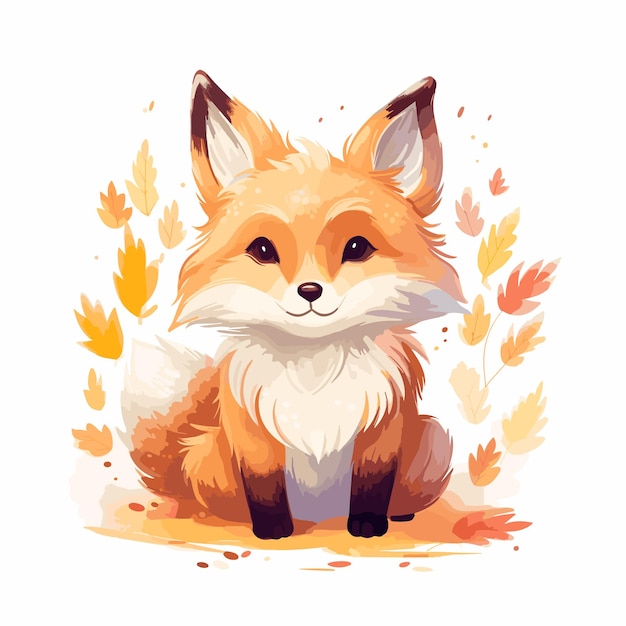 flat illustration for autumn Watercolor fox Cartoon animal
