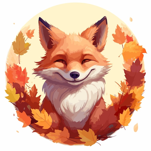 flat illustration for autumn Watercolor fox Cartoon animal