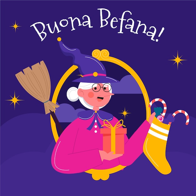 Vettore illustrazione piatta per befana