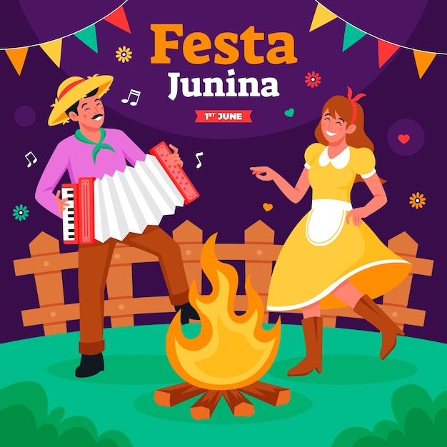 브라질 festas juninas 축하를위한 평면 그림