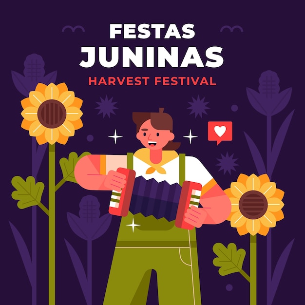 브라질 festas juninas 축하를위한 평면 그림