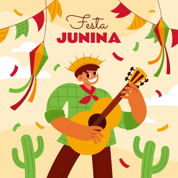 ブラジルのフェスタジュニーナのお祝いの平らなイラスト