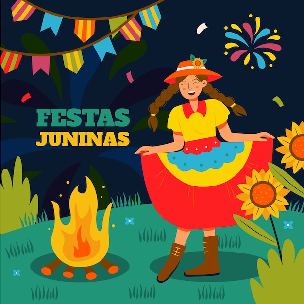 Vettore illustrazione piatta per la celebrazione brasiliana di festas juninas