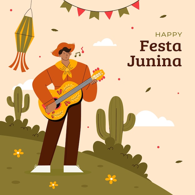 Vettore illustrazione piatta per la celebrazione brasiliana delle festas juninas