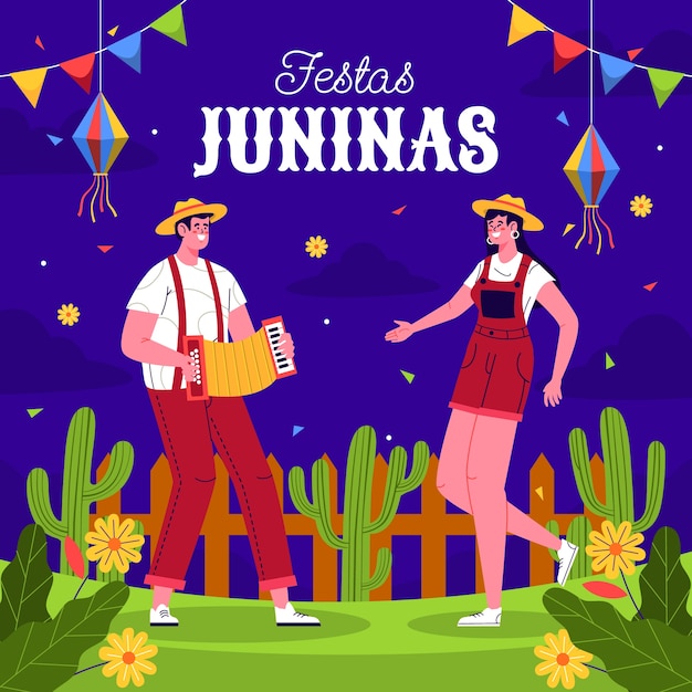 Плоская иллюстрация к бразильским праздникам festas juninas