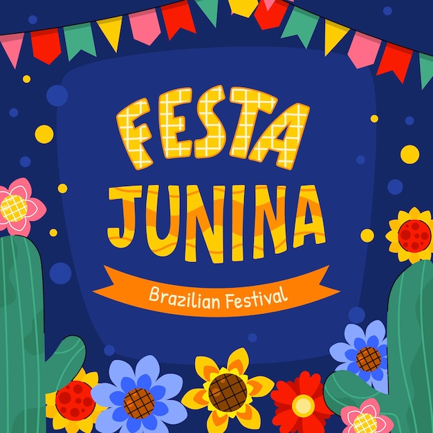ブラジルのフェスタジュニーナのお祝いの平らなイラスト