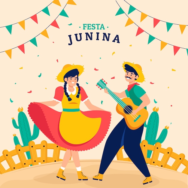 브라질 festas juninas 행사에 대한 평면 그림