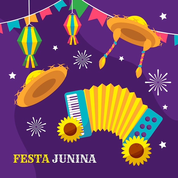 Vettore illustrazione piatta per le celebrazioni brasiliane di festas juninas