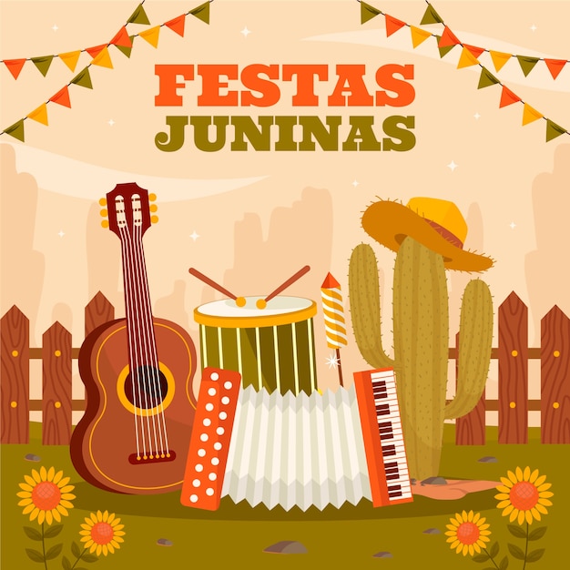 Vettore illustrazione piatta per le festività brasiliane delle festas juninas