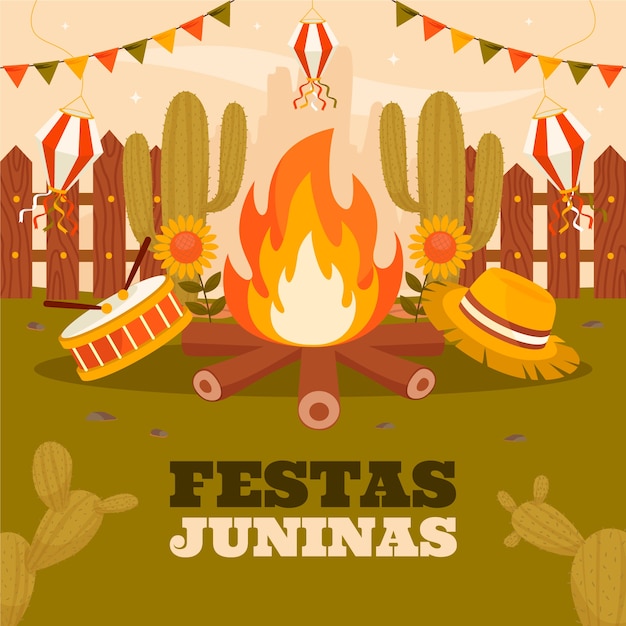 Vettore illustrazione piatta per le festività brasiliane delle festas juninas