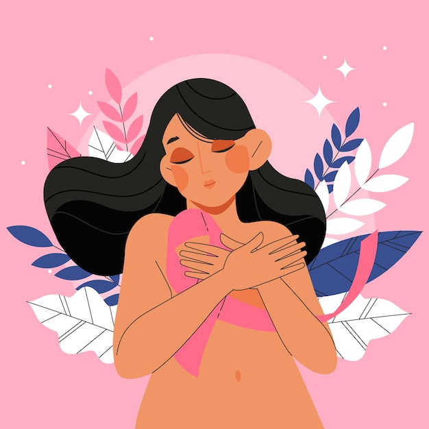 Vector flat illustration for breast cancer awareness month