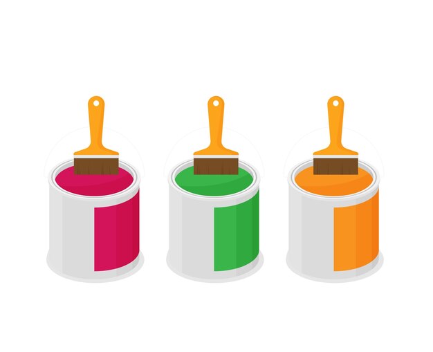 Flat illustration Brush on paint cans top view