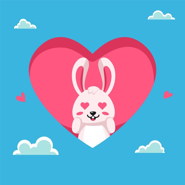 Vector flat illustration of bunny falling in love. valentine's day vector illustration.