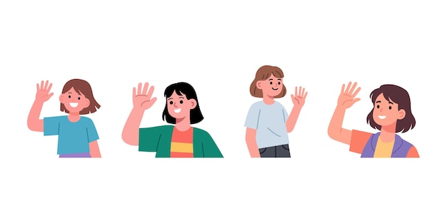 плоская иллюстрация мультфильма женщины, махающей рукой