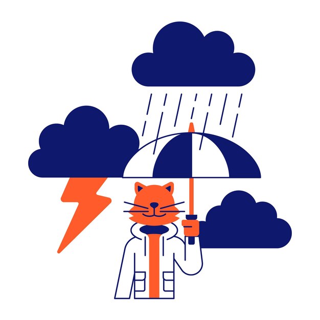 Vector flat illustration of cat in various weather