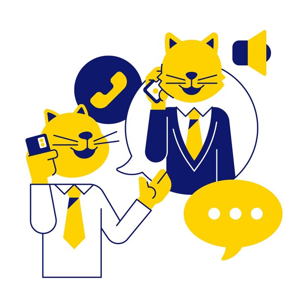 Vettore illustrazione piatta di gatti che comunicano tra loro