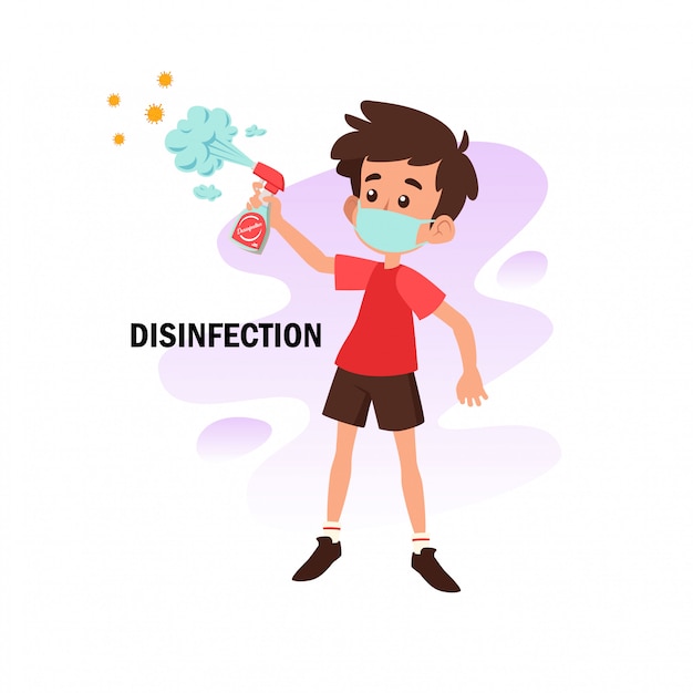 Flat illustration of character doing desinfection for prevention from corona virus