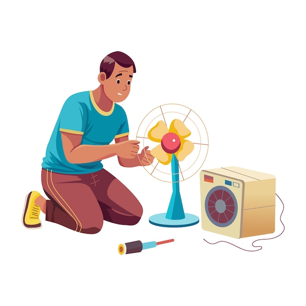 a flat illustration of a character fixing appliances