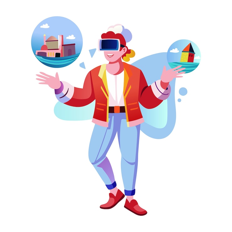 Vector a flat illustration of character wearing vr technology glasses